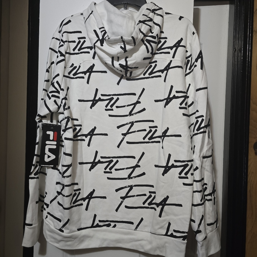 Fila Heritage Men's White Hoodie W Black Logo Pattern All Over - Size Medium - Picture 7 of 10